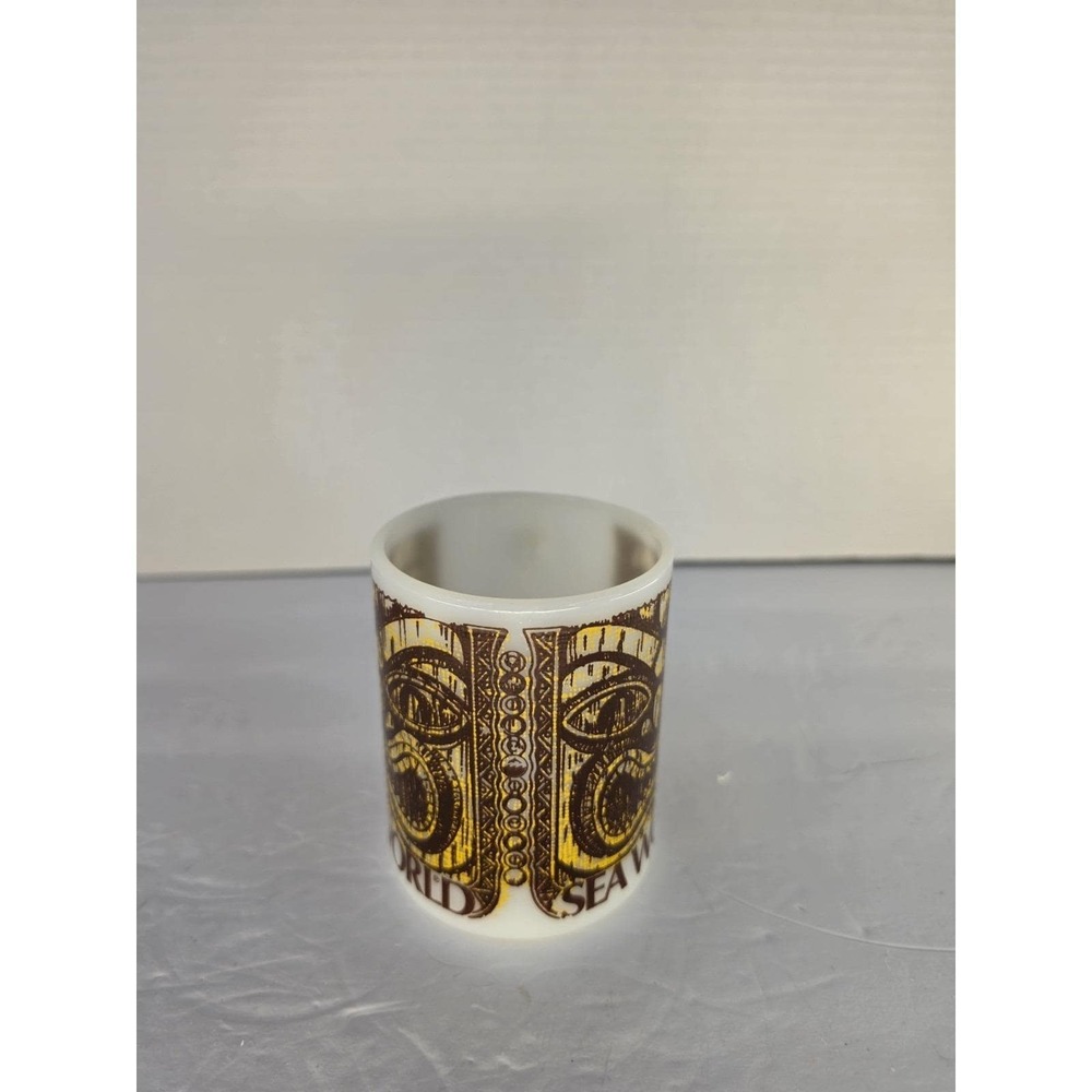 Vintage SeaWorld Tiki Mug Federal Glass Milk Glass Brown Gold Coffee Cup USA - Picture 4 of 7